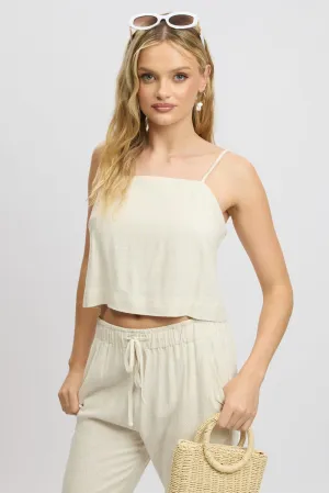 Beige Cami Top Sleeveless Linen Blend