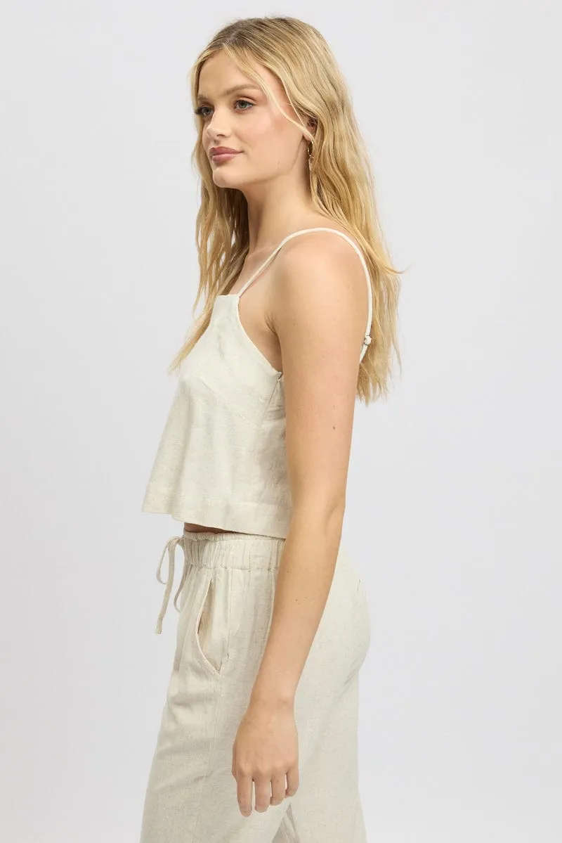 Beige Cami Top Sleeveless Linen Blend