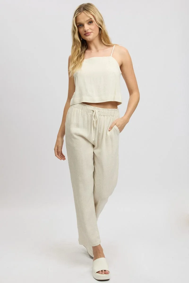 Beige Cami Top Sleeveless Linen Blend