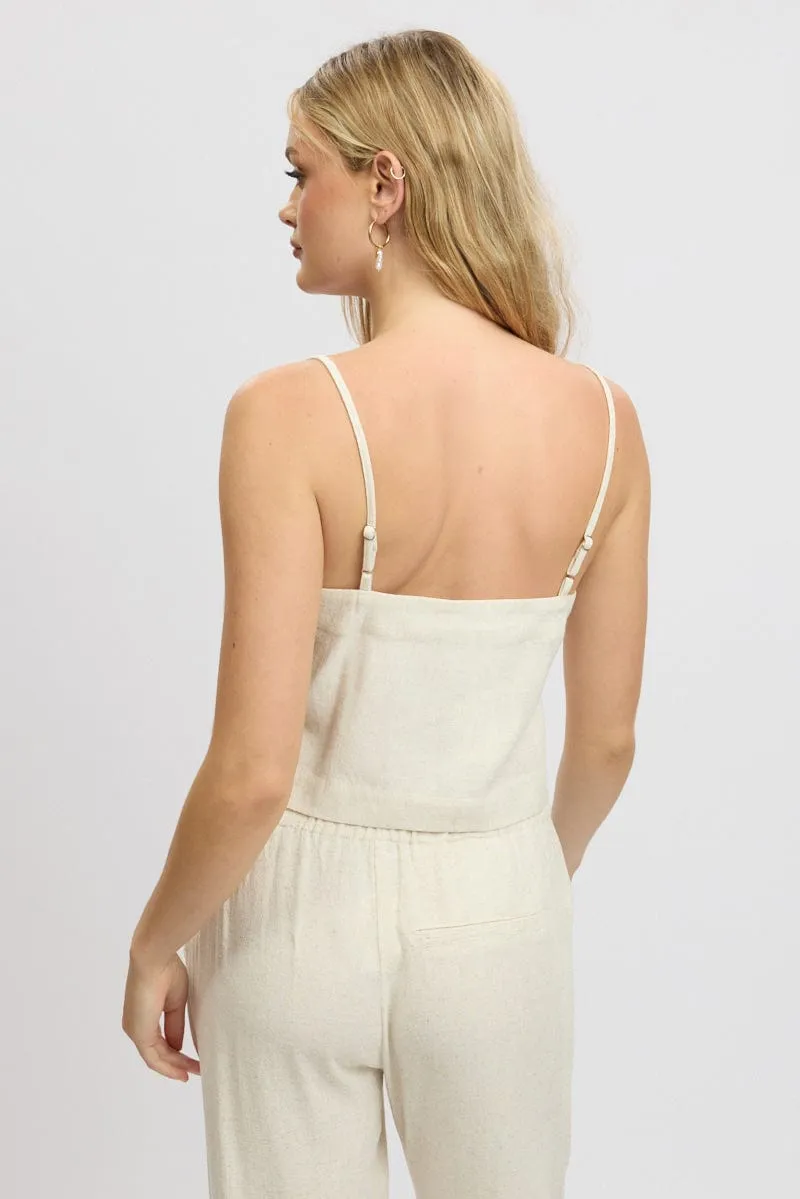 Beige Cami Top Sleeveless Linen Blend