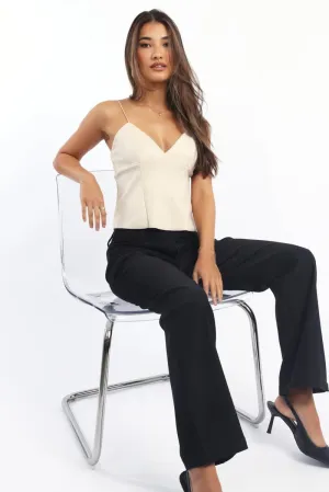 Beige Suede Cami Top Sleeveless Sweetheart Neckline