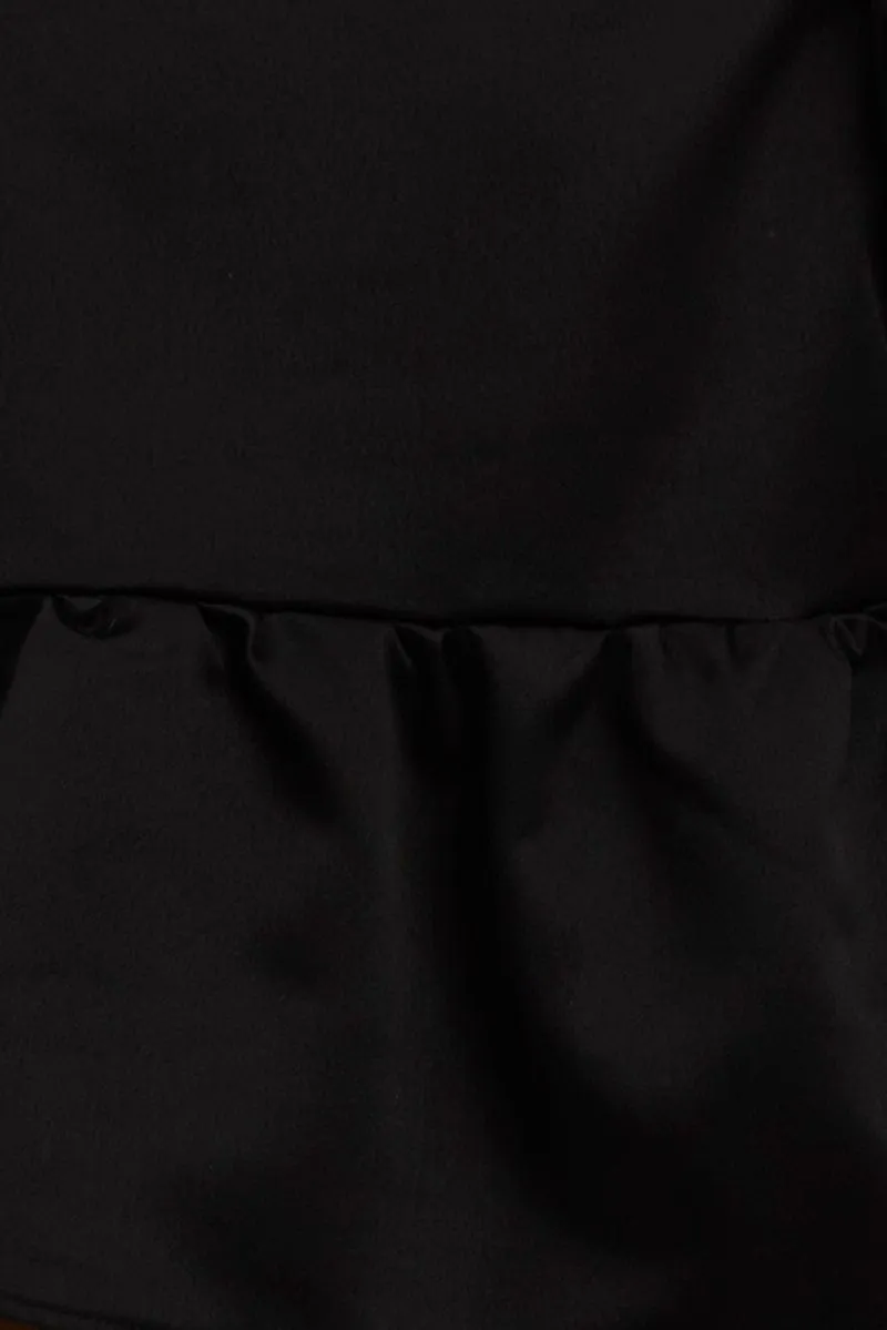 Black Babydoll Top Short Sleeve Collared Satin