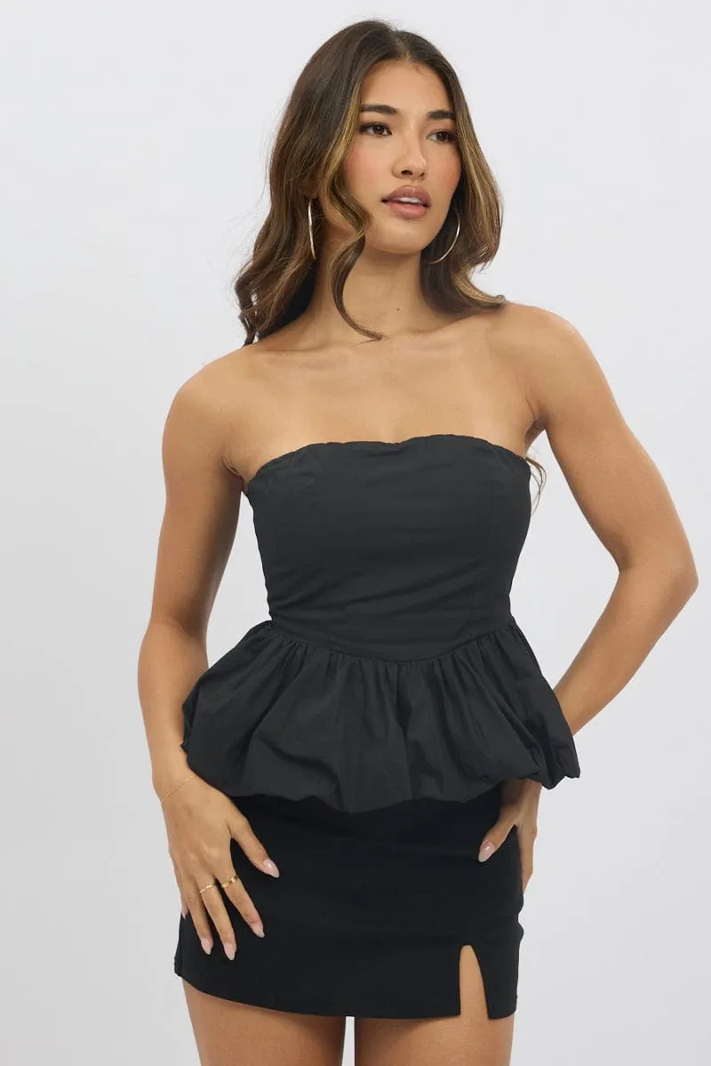Black Bubble Bandeau Top Strapless