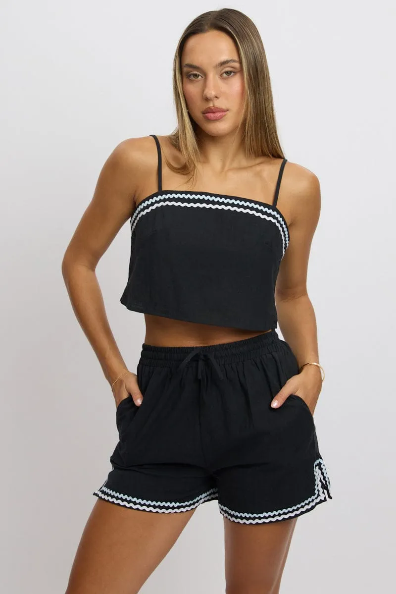 Black Cami Top Sleeveless Ric Rac
