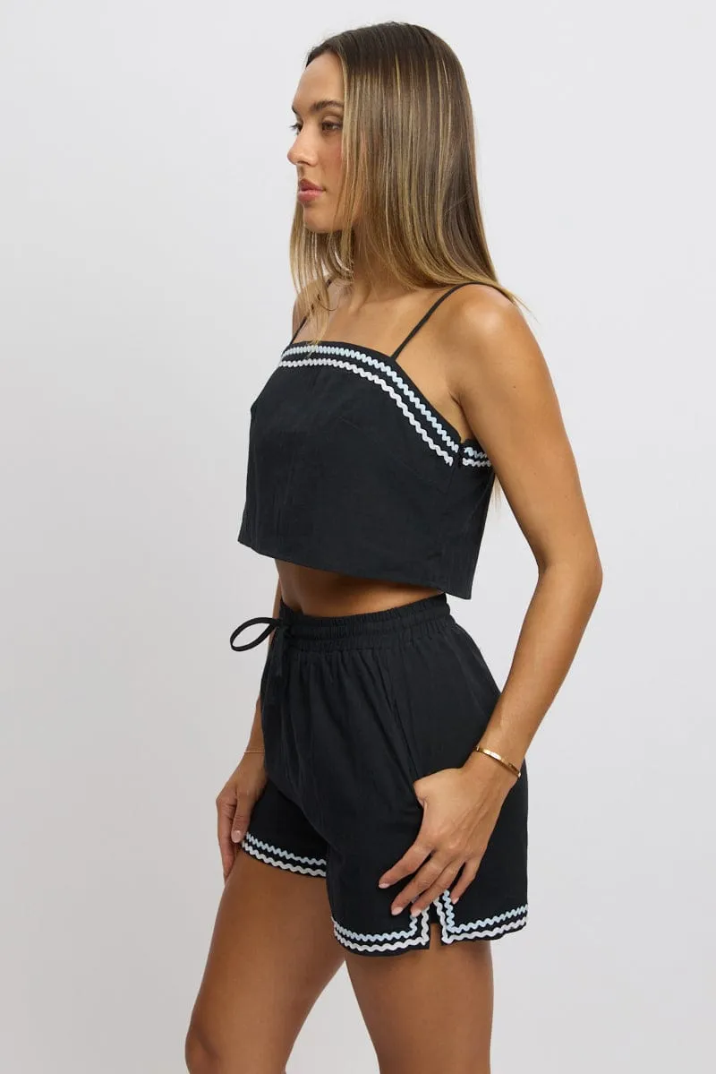 Black Cami Top Sleeveless Ric Rac