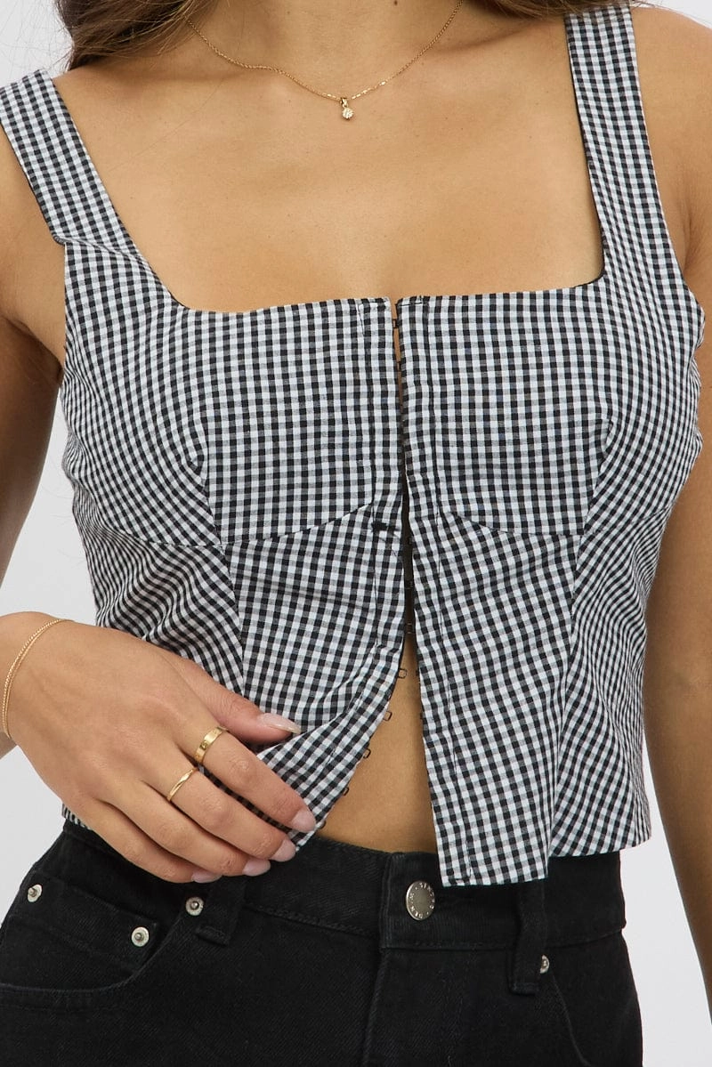 Black Check Corset Top Sleeveless