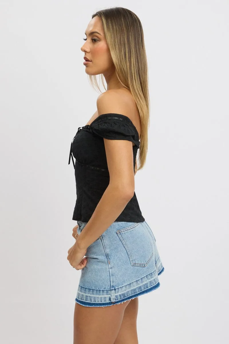 Black Eyelet Top Short Sleeve