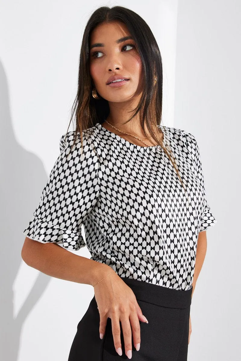 Black Geo Top Short Sleeve