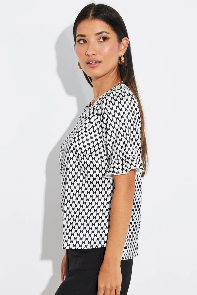 Black Geo Top Short Sleeve