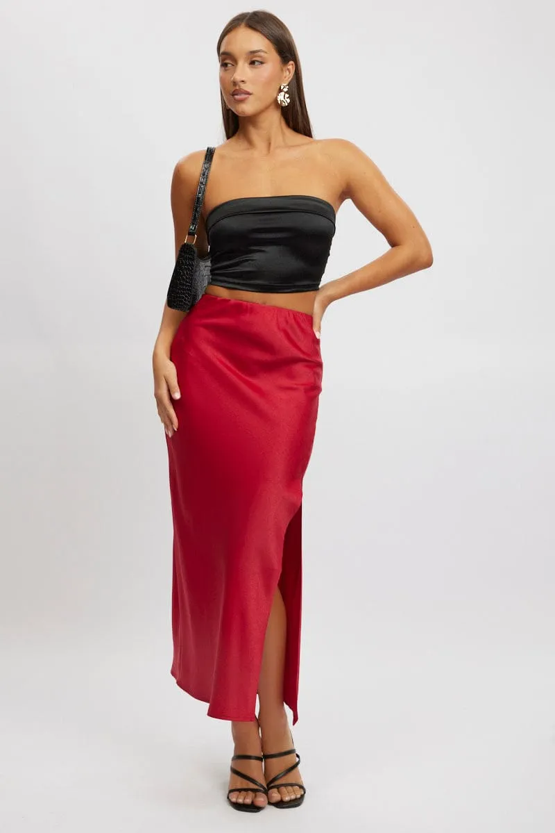 Black Satin Crop Top Strapless