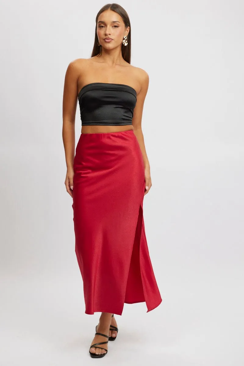 Black Satin Crop Top Strapless