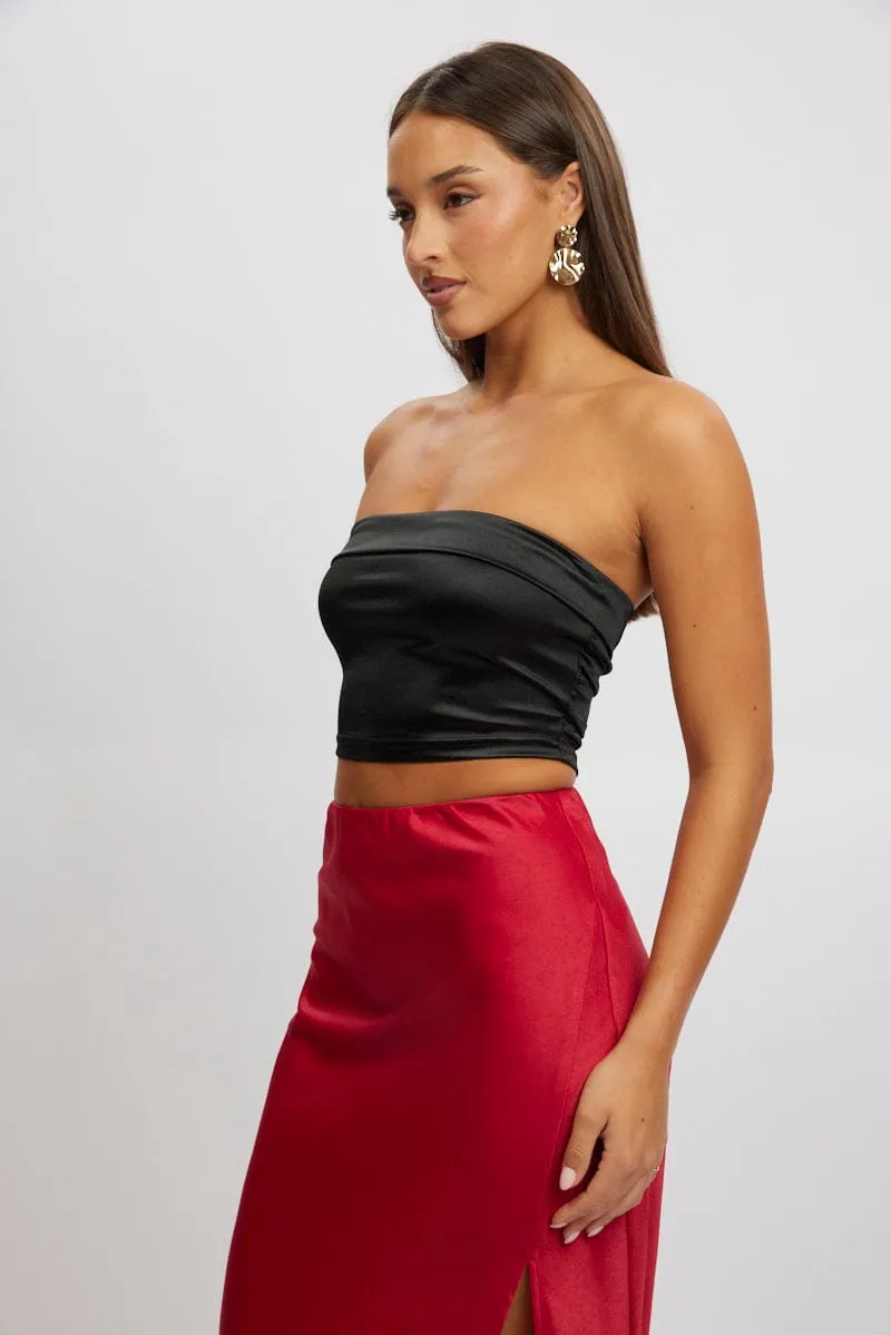 Black Satin Crop Top Strapless