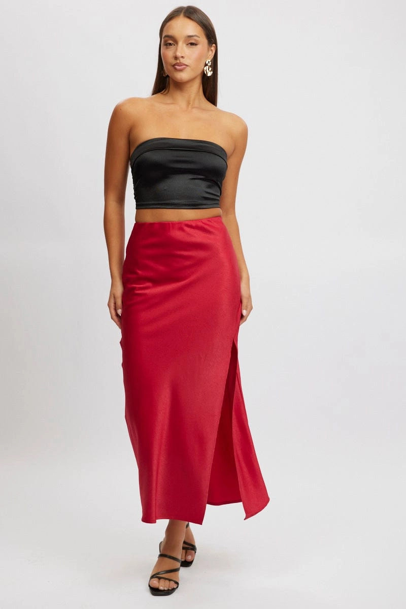 Black Satin Crop Top Strapless