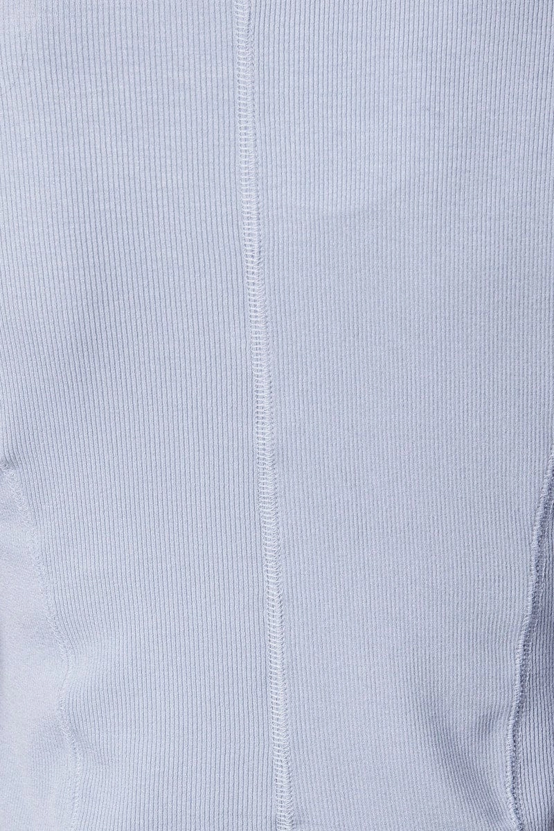Blue V Neck Top Long Sleeve Button Front