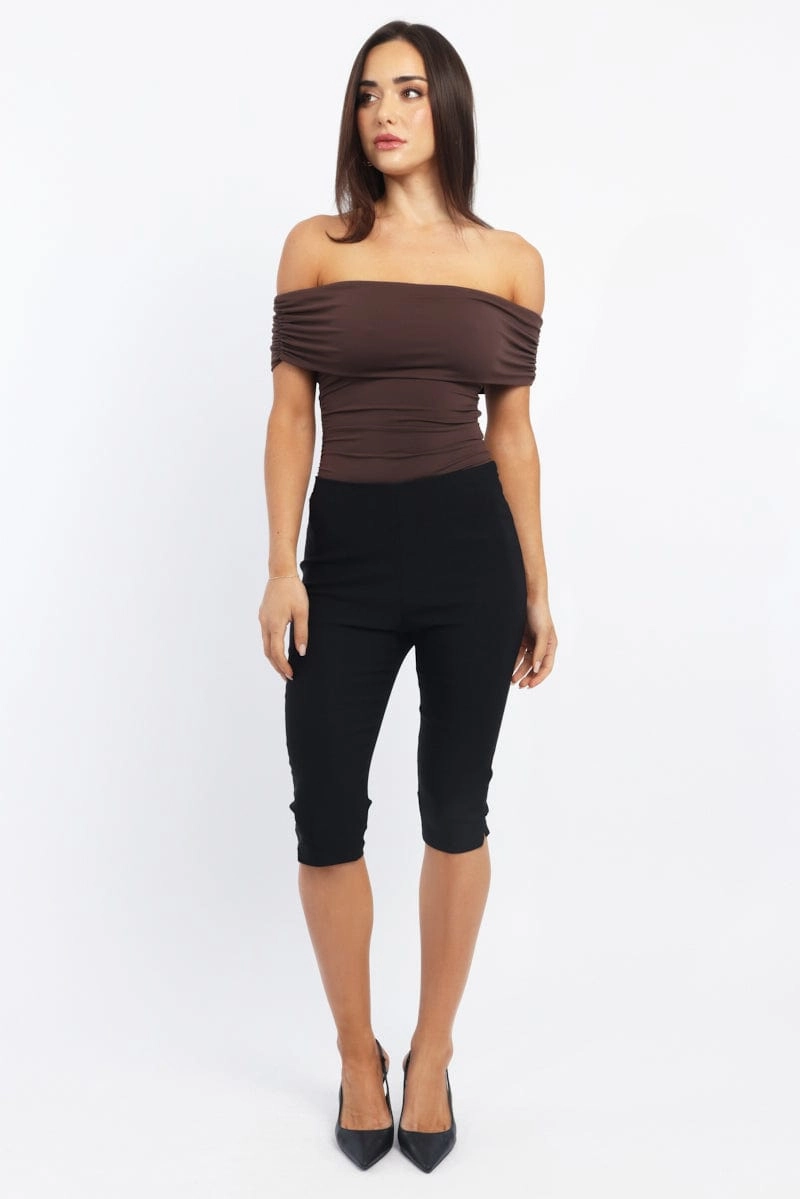 Brown Off Shoulder Bodysuit Supersoft