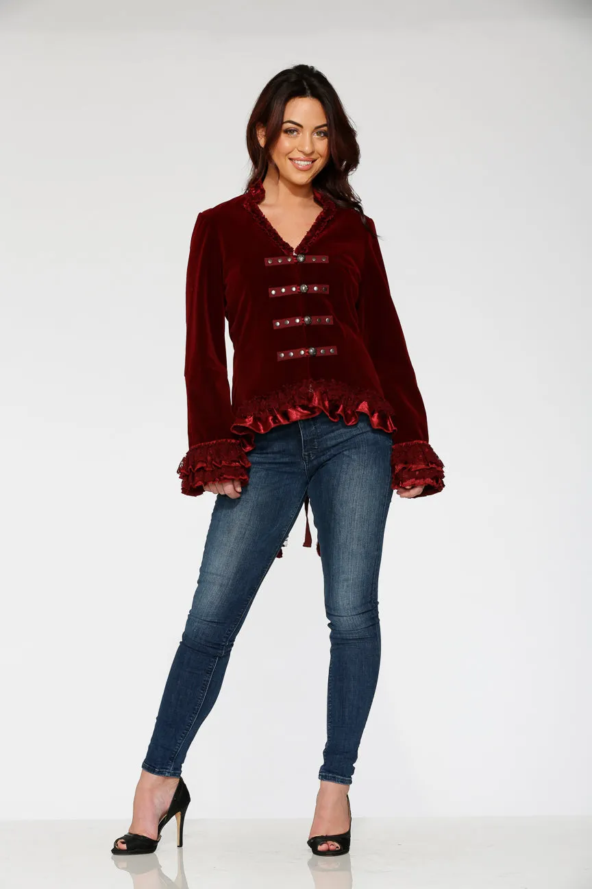 Burgundy Gloria Velvet Tailed Jacket