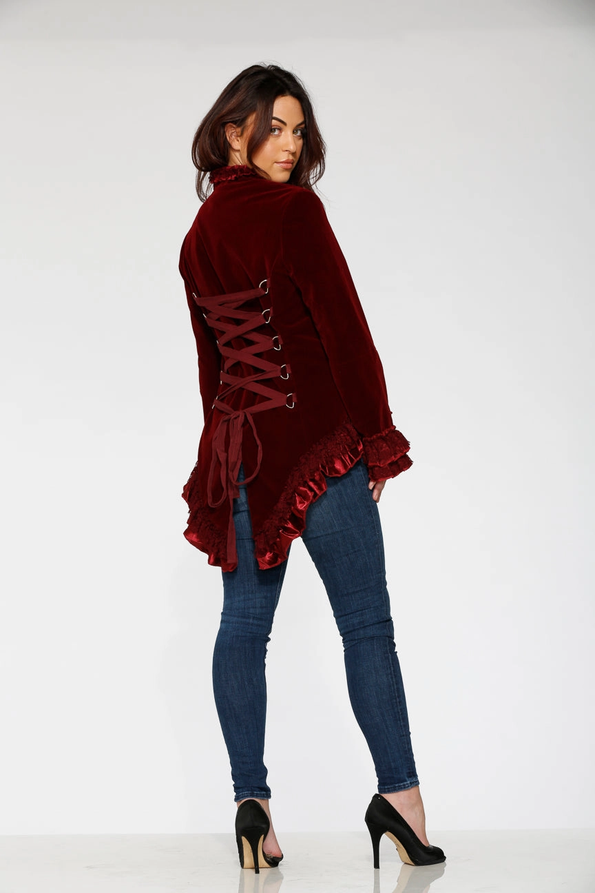 Burgundy Gloria Velvet Tailed Jacket