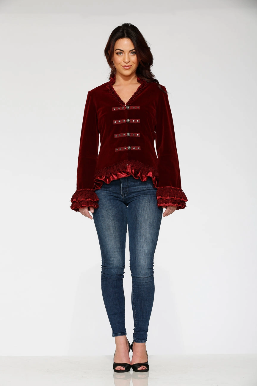 Burgundy Gloria Velvet Tailed Jacket