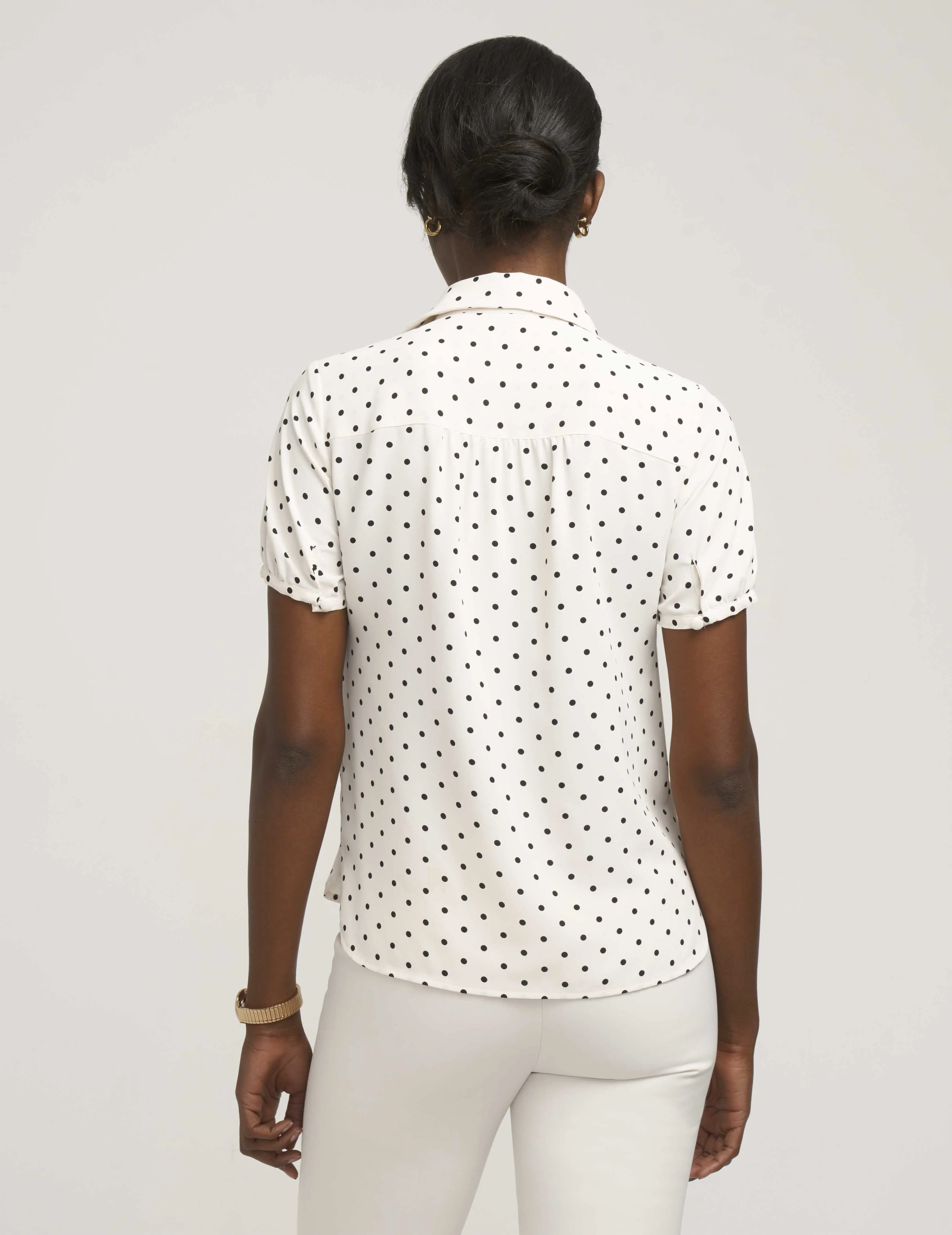 Button Down Blouse With Cap Sleeve- Sale