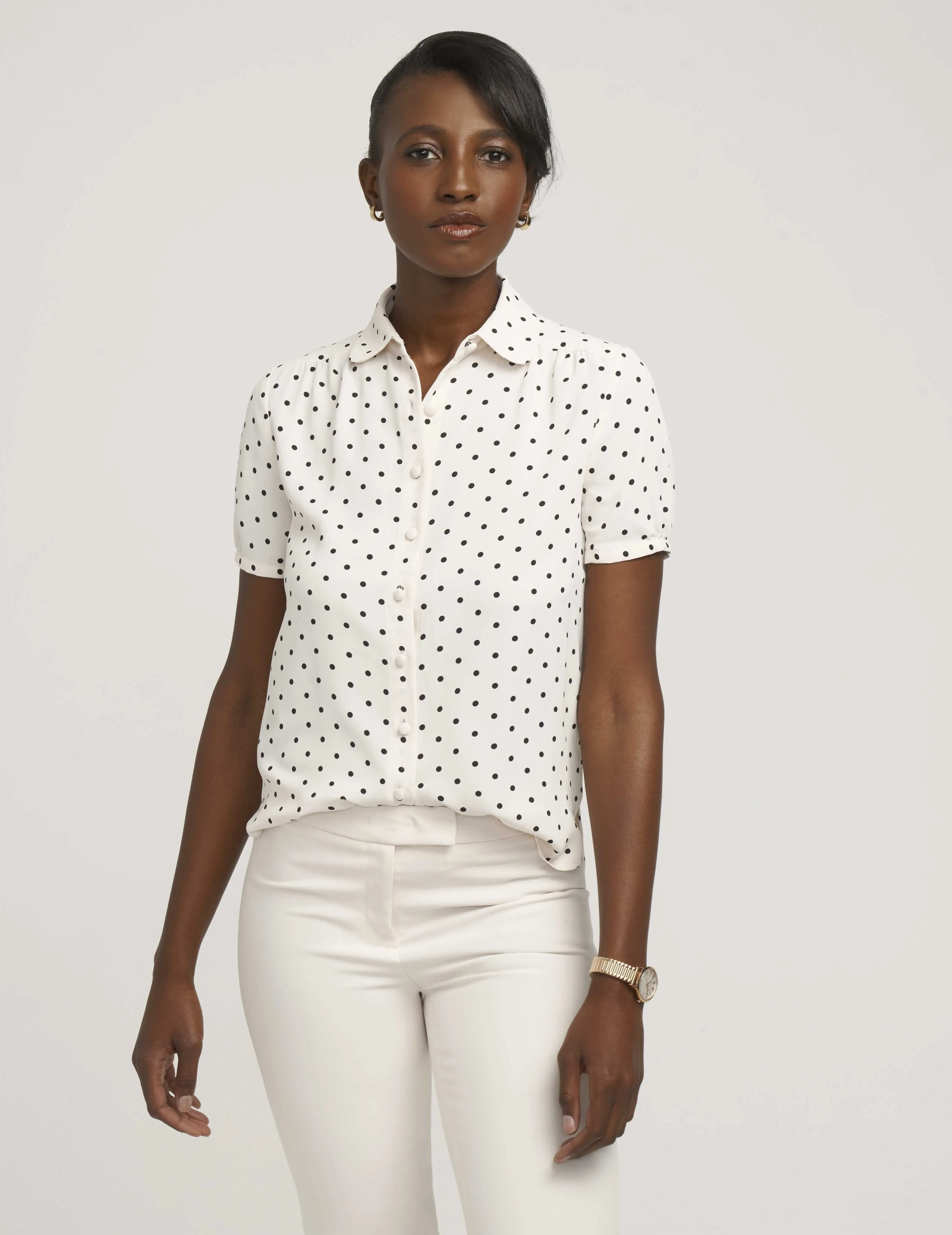 Button Down Blouse With Cap Sleeve- Sale