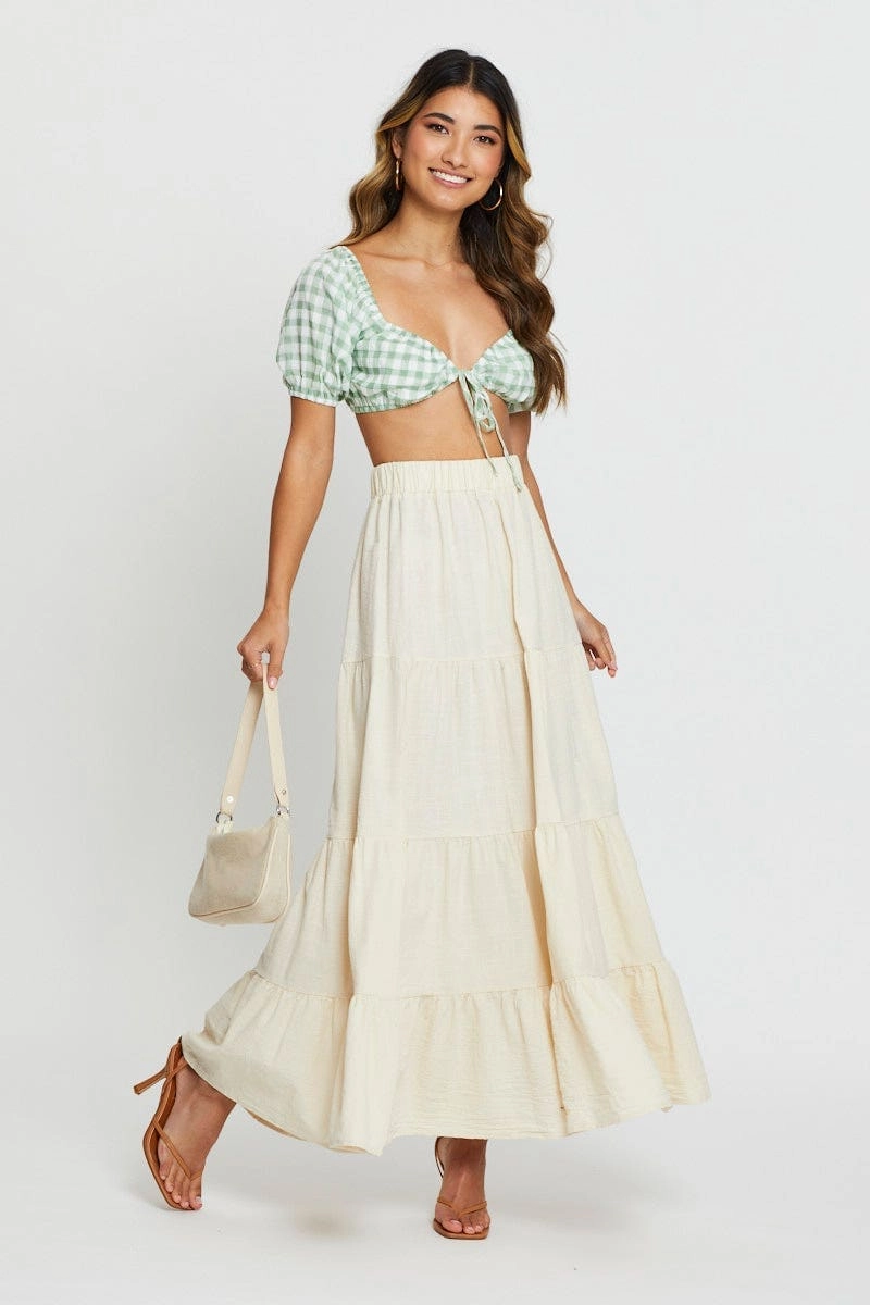 Check Crop Top Short Sleeve Tie Up