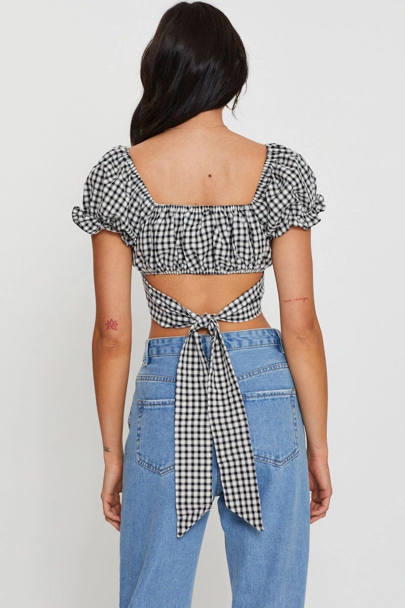 Check Crop Top Short Sleeve