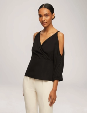 Cold Shoulder Crossover Peplum Blouse- Sale