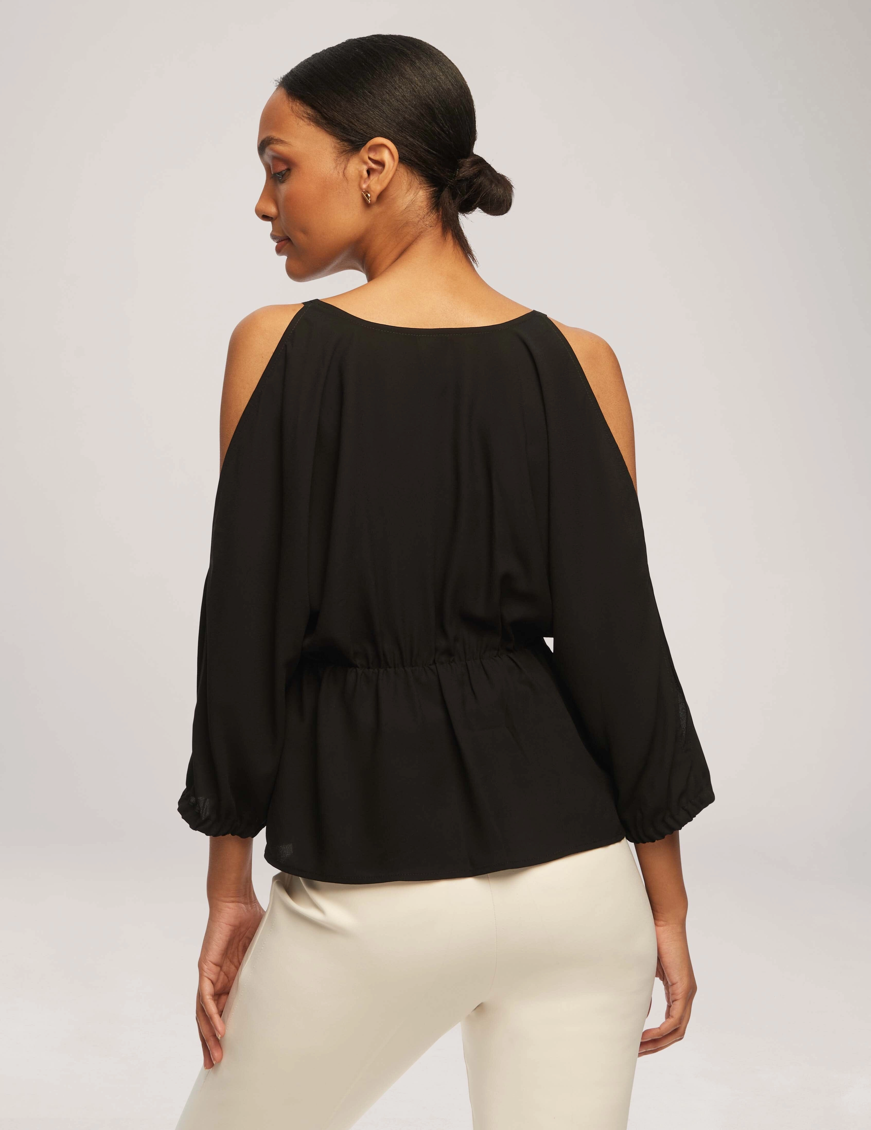 Cold Shoulder Crossover Peplum Blouse- Sale