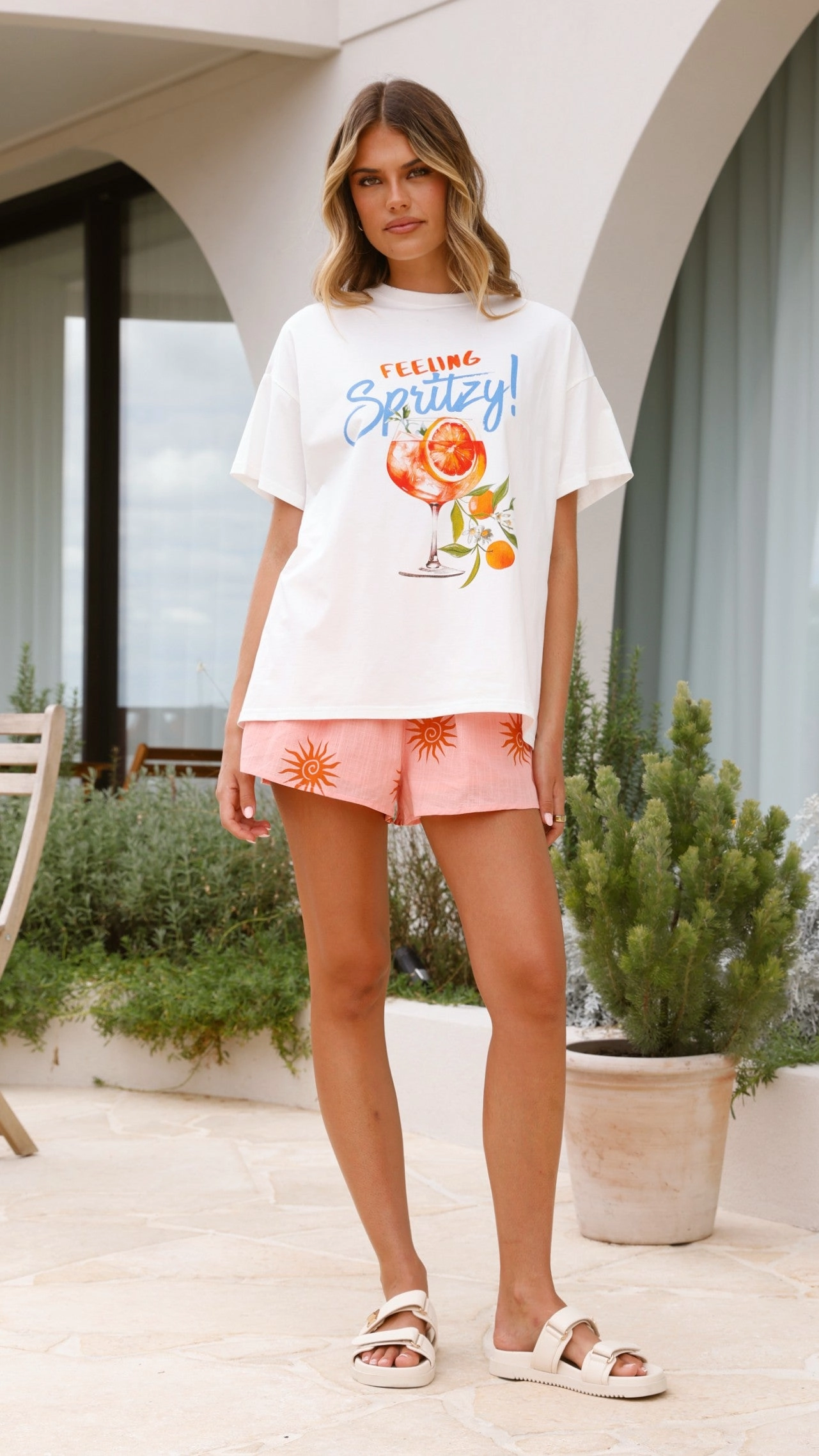 Feeling Spritzy Top and Shorts Set - White/Orange