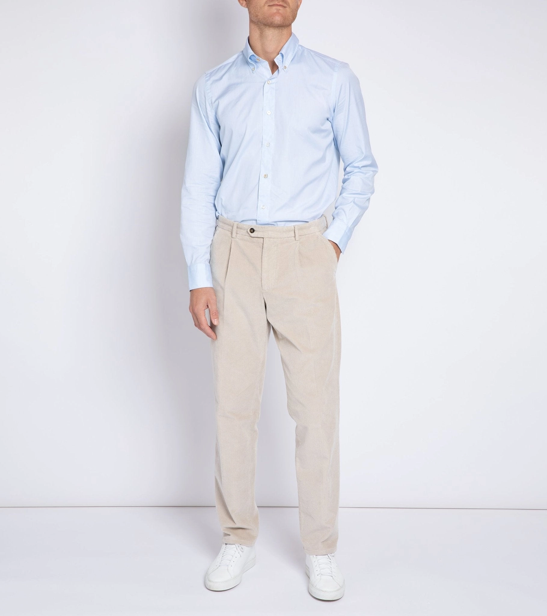 Finamore Gaeta Classic Cotton Leonardo Button Down Sport Shirt: Fine Oxford Blue