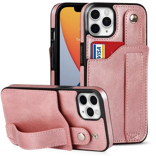 For iPhone 11 Crazy Horse Texture Shockproof TPU   PU Leather Case with Card Slot  Wrist Strap