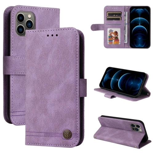 For iPhone 12 Skin Feel Life Tree Metal Button Horizontal Flip Leather Case with Holder  Card
