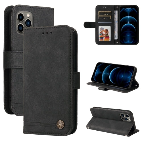 For iPhone 12 Skin Feel Life Tree Metal Button Horizontal Flip Leather Case with Holder  Card