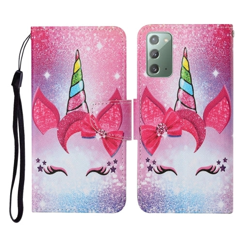 For Samsung Galaxy Note20 Colored Drawing Pattern Horizontal Flip Leather Case with Holder