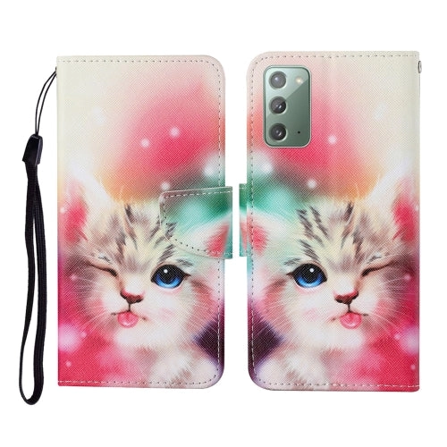 For Samsung Galaxy Note20 Colored Drawing Pattern Horizontal Flip Leather Case with Holder