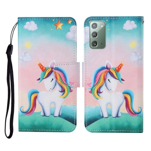 For Samsung Galaxy Note20 Colored Drawing Pattern Horizontal Flip Leather Case with Holder