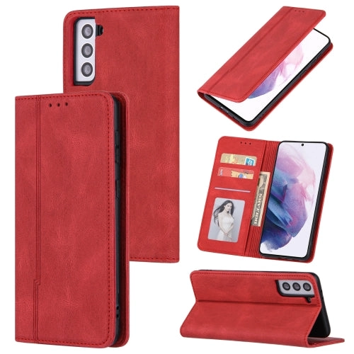 For Samsung Galaxy S21  5G Skin Feel Pressure Line Magnetic Horizontal Flip Leather Case with