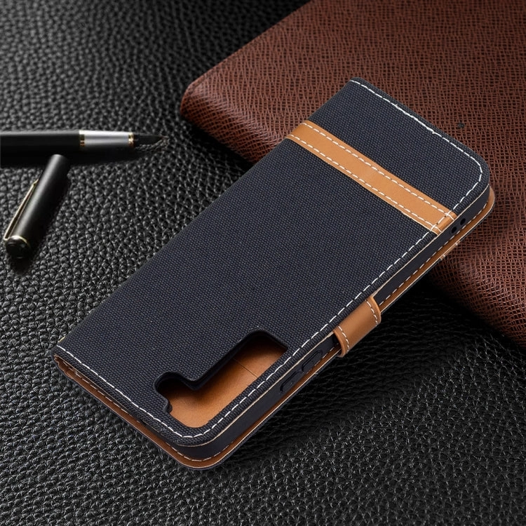 For Samsung Galaxy S22 5G Color Matching Denim Texture Leather Case with Holder  Card Slots