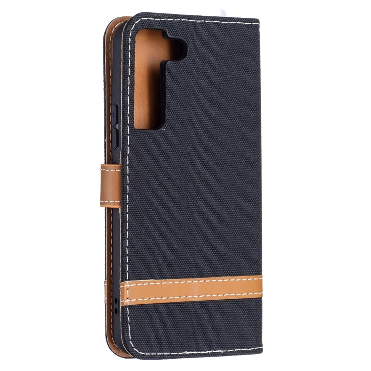 For Samsung Galaxy S22 5G Color Matching Denim Texture Leather Case with Holder  Card Slots
