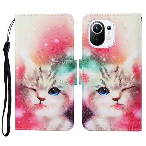 For Xiaomi Mi 11 Colored Drawing Pattern Horizontal Flip Leather Case with Holder  Card Slots