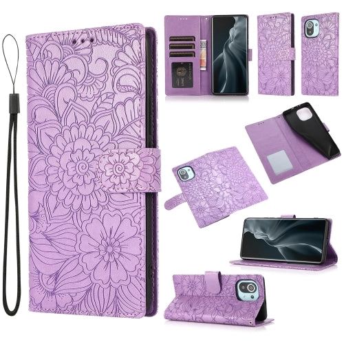 For Xiaomi Mi 11 Skin Feel Embossed Sunflower Horizontal Flip Leather Case with Holder  Card