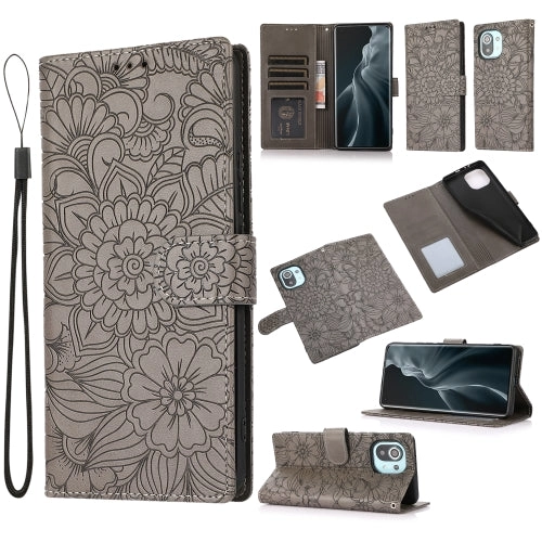 For Xiaomi Mi 11 Skin Feel Embossed Sunflower Horizontal Flip Leather Case with Holder  Card