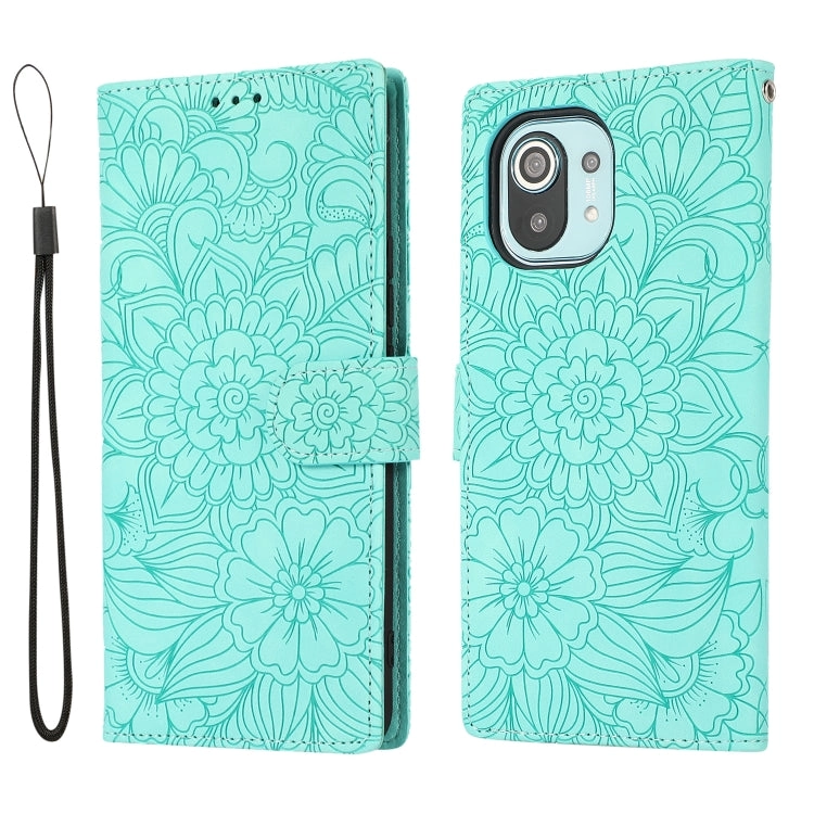 For Xiaomi Mi 11 Skin Feel Embossed Sunflower Horizontal Flip Leather Case with Holder  Card