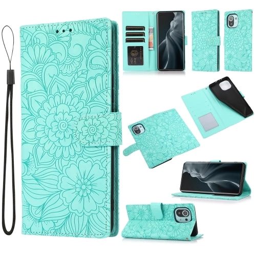 For Xiaomi Mi 11 Skin Feel Embossed Sunflower Horizontal Flip Leather Case with Holder  Card
