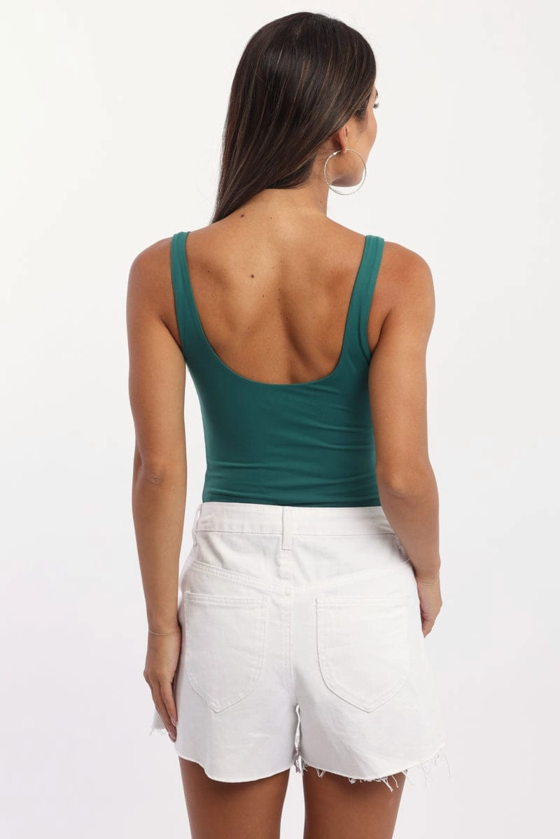 Green Bodysuit Sleeveless Double Layered Supersoft