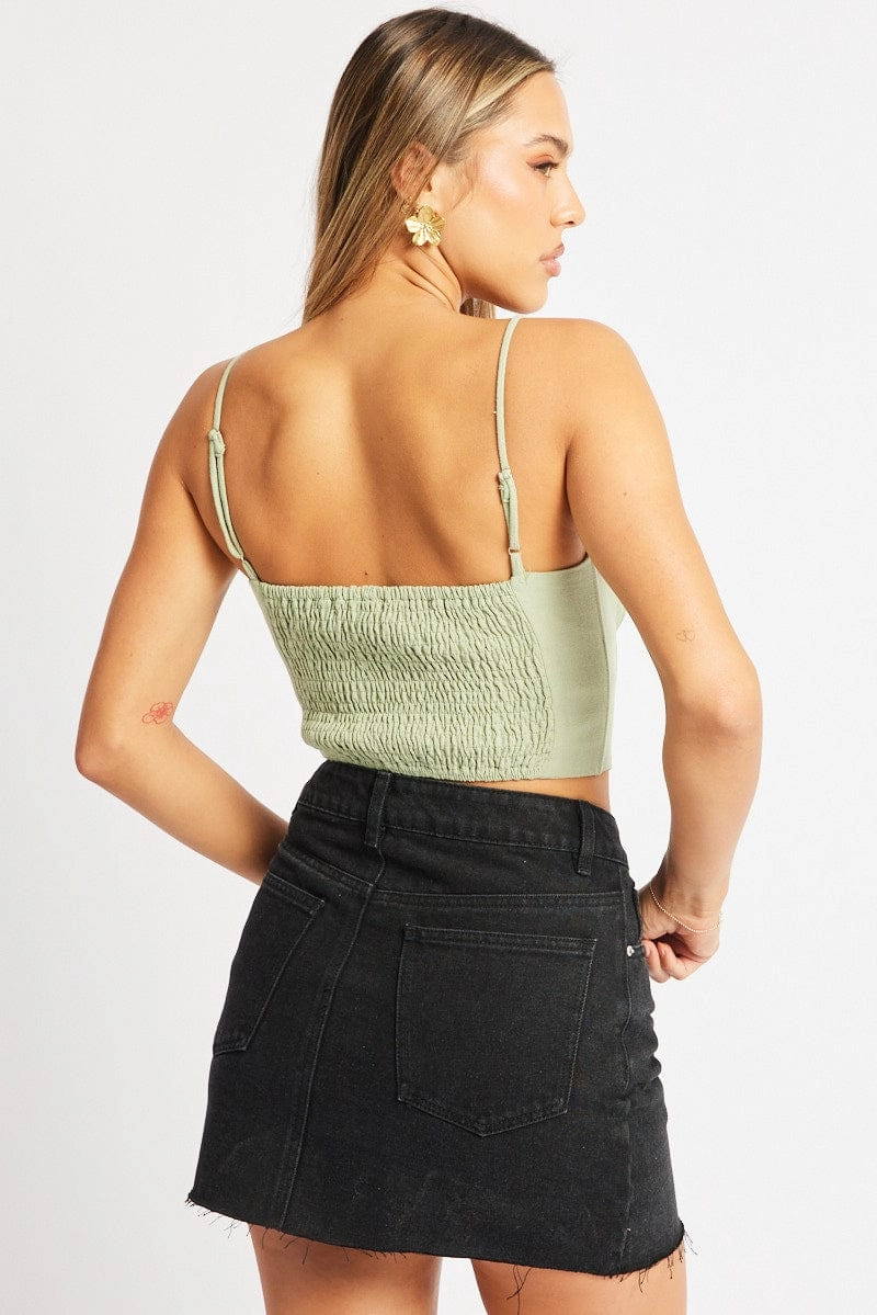 Green Cami Top Sleeveless Corset Linen Blend