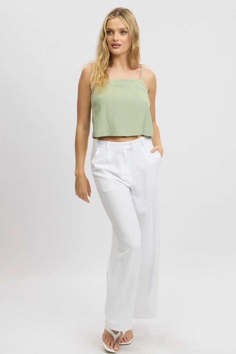 Green Cami Top Sleeveless Linen Blend