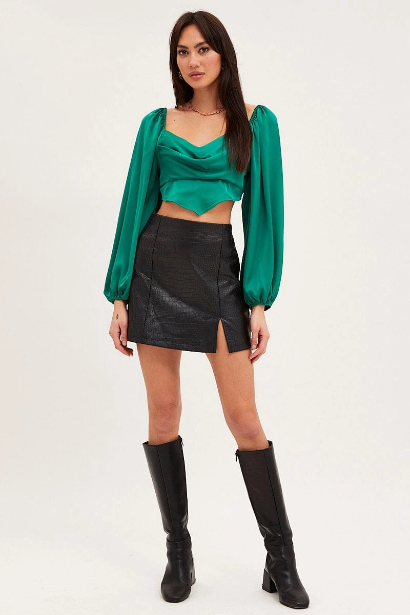 Green Puff Sleeve Top Long Sleeve