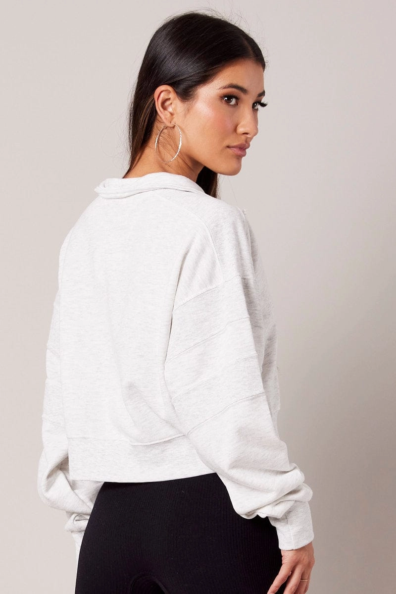 Grey Zip Up Sweater Crop Long Sleeve High Neck