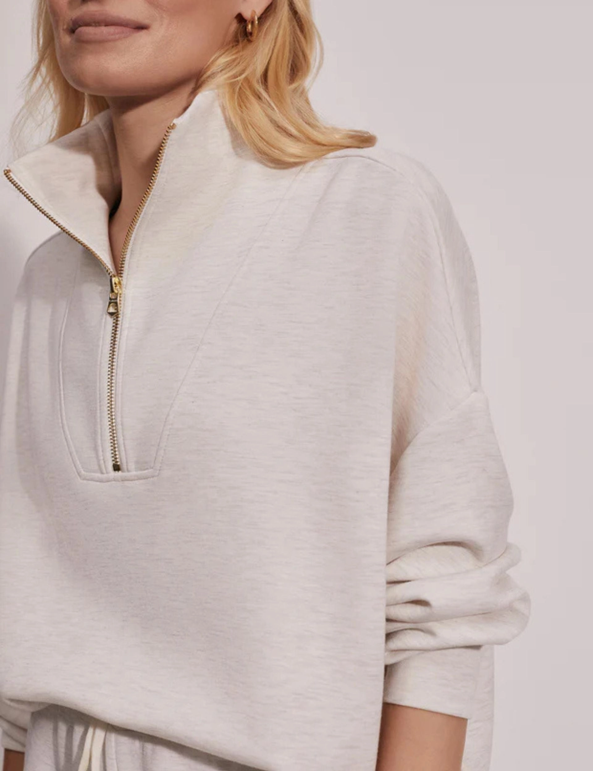 Hawley Half Zip Sweat - Ivory Marl
